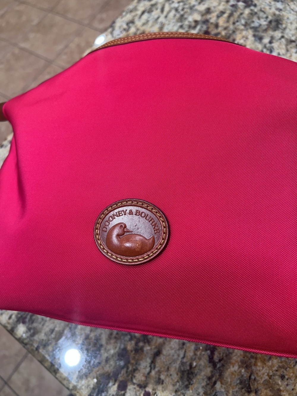 Dooney & Bourke Bright Pink Nylon Hobo with Brown Leather Trim - Picture 2 of 12